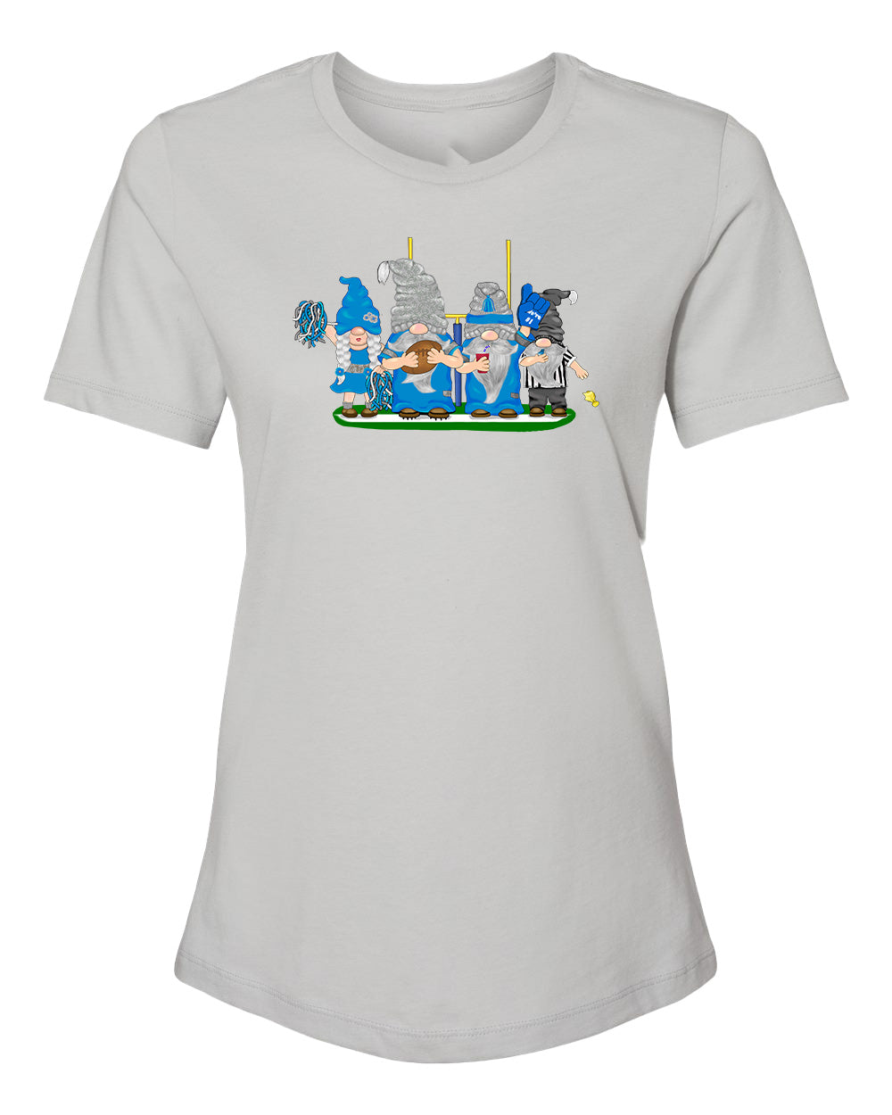 Blue & Silver Football Gnomes on Women's T-shirt (similar to Detroit)