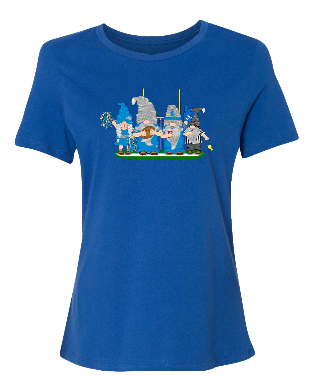 Blue & Silver Football Gnomes on Women's T-shirt (similar to Detroit)