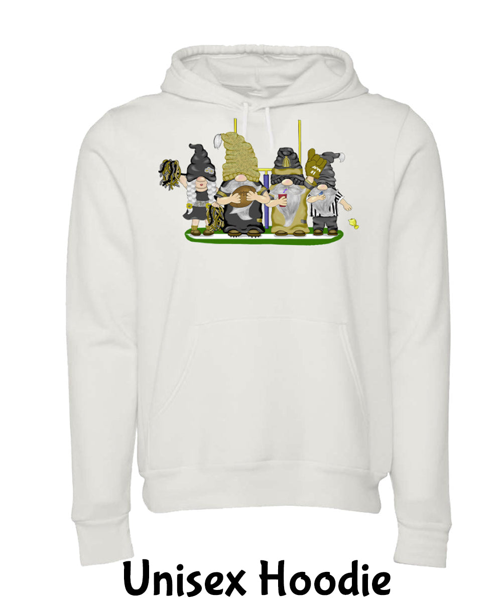 Gold & Black Football Gnomes (similar to New Orleans) on Unisex Hoodie