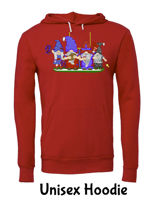 Red & Blue Football Gnomes (similar to Buffalo) on Unisex Hoodie