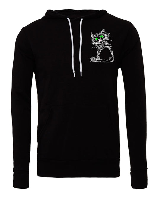 White Scribble Cat on Unisex Hoodie chest