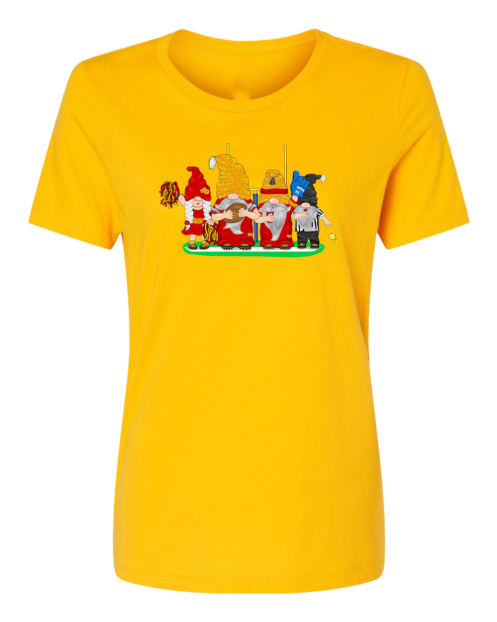 Red & Gold Football Gnomes on Women's T-shirt (similar to Kansas City)