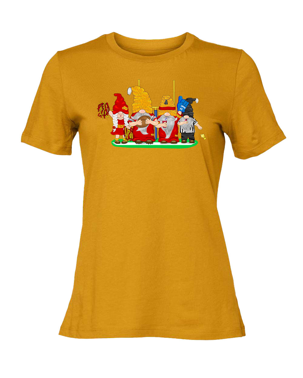 Red & Gold Football Gnomes on Women's T-shirt (similar to Kansas City)