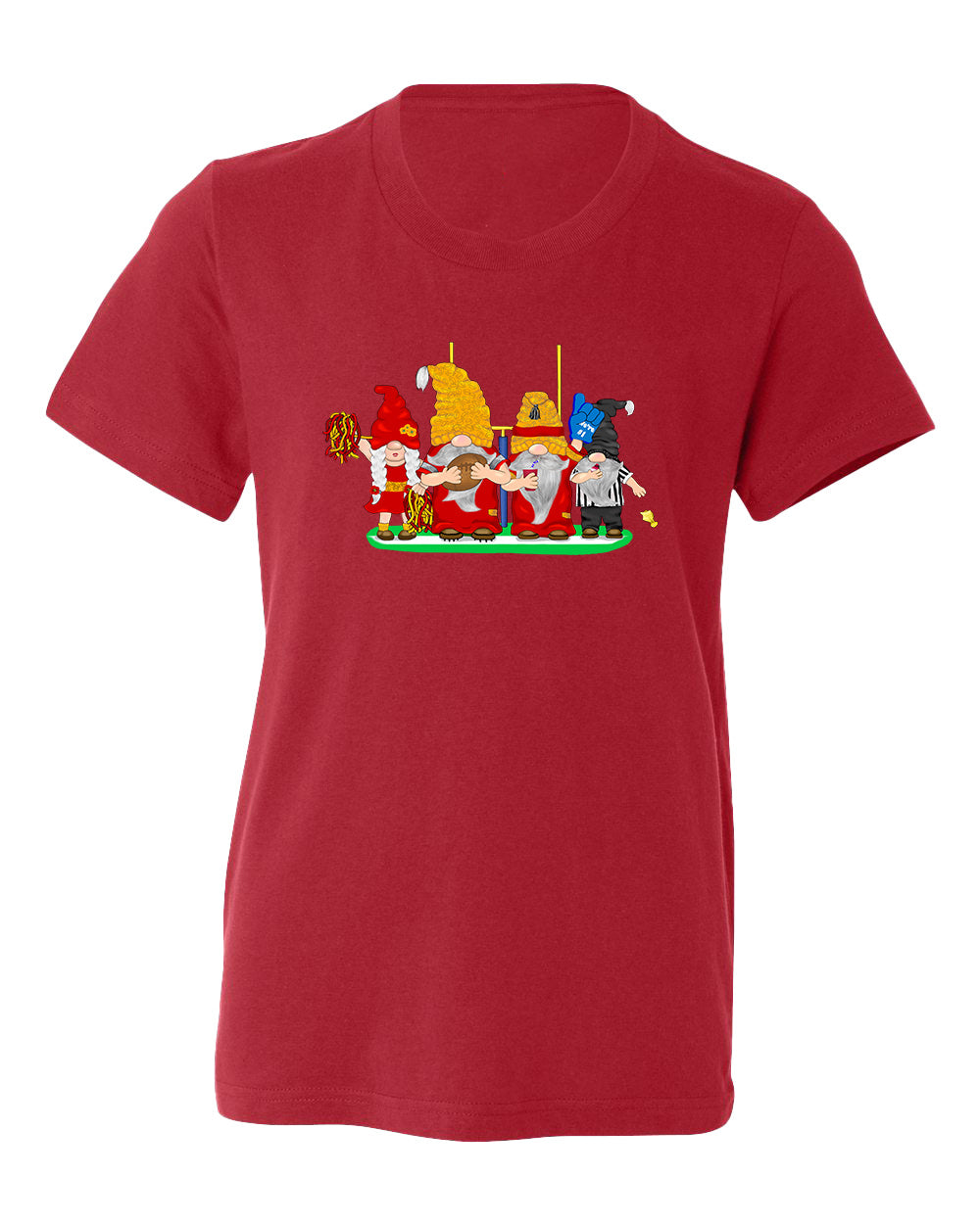 Red & Gold Football Gnomes  (similar to Kansas City) on Kids T-shirt