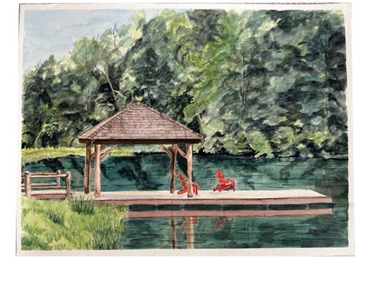 Lake Dock Watercolor  (Framed)