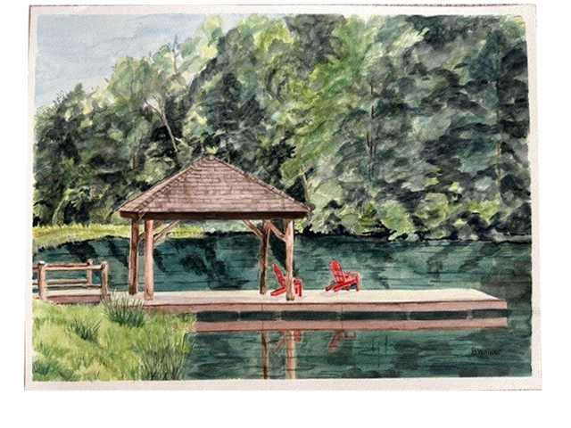 Lake Dock Watercolor  (Framed)