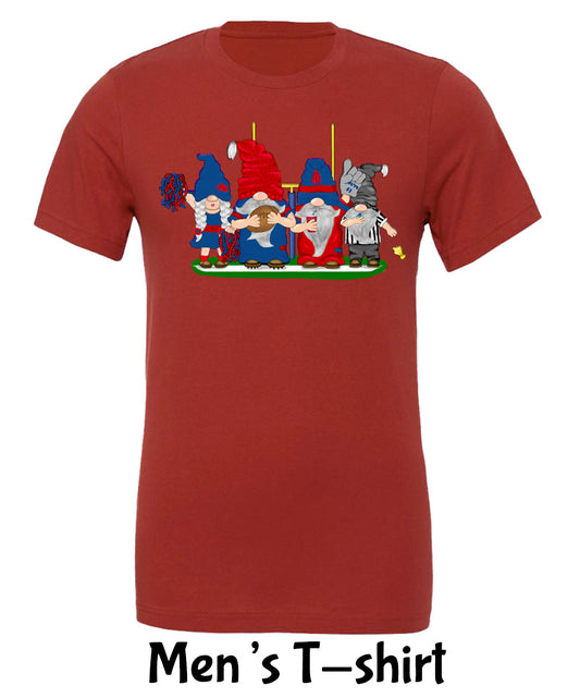 Navy & Red Football Gnomes on Men's T-shirt (similar to New England)