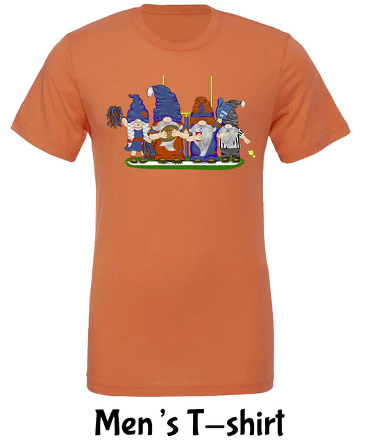 Orange & Blue Football Gnomes on Men's T-shirt (similar to Chicago)