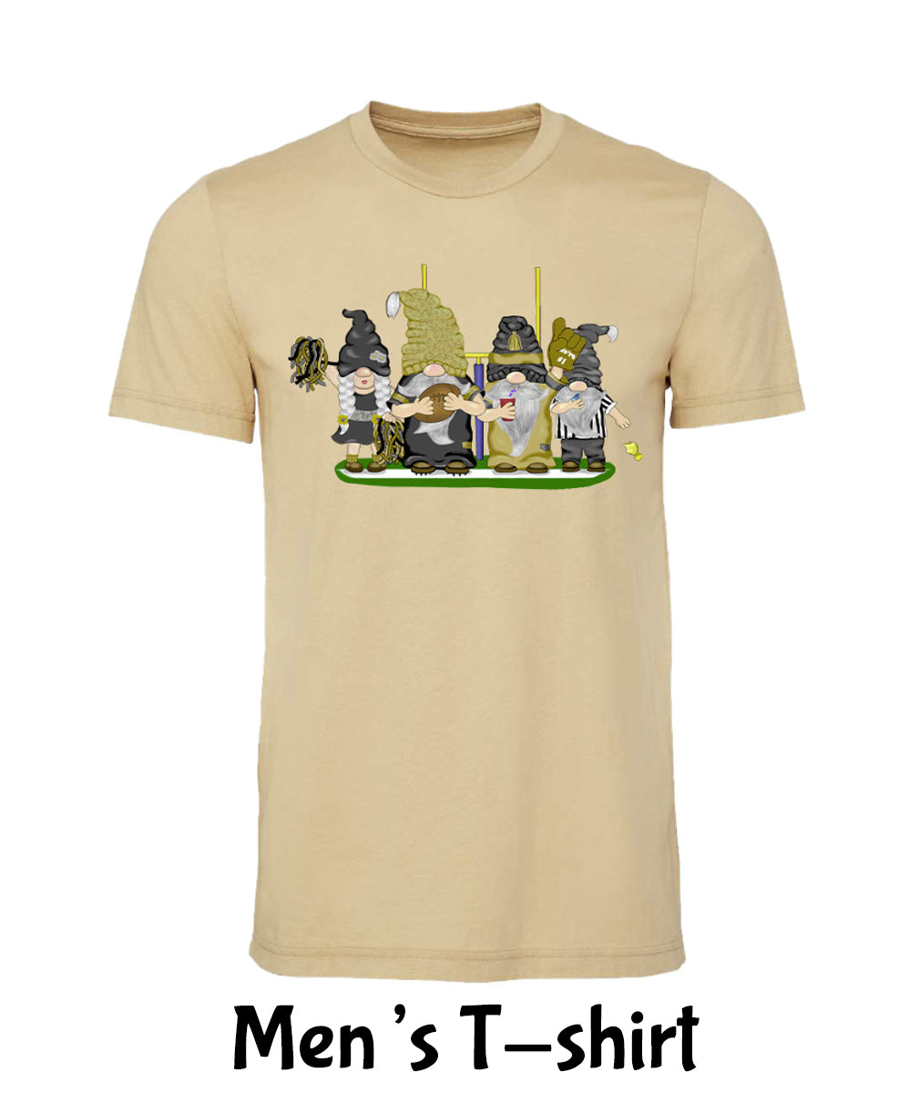 Gold & Black Football Gnomes (similar to New Orleans) on Men's T-shirt