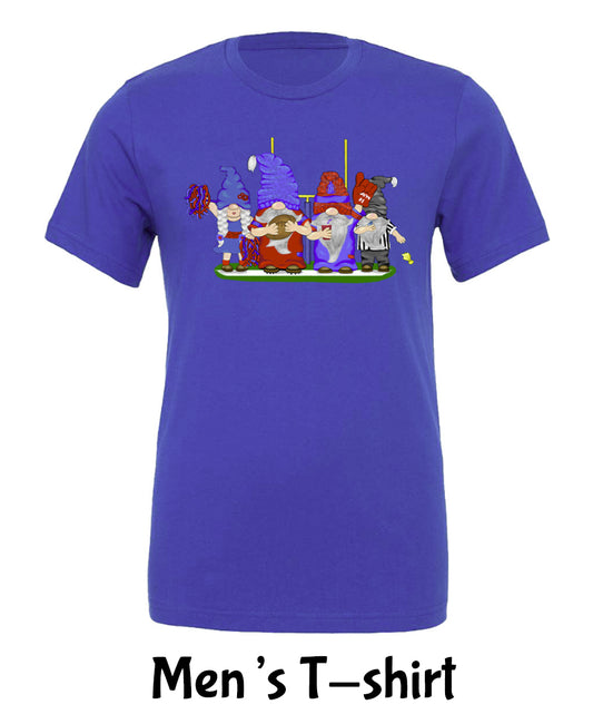 Red & Blue Football Gnomes on Men's T-shirt (similar to Buffalo)