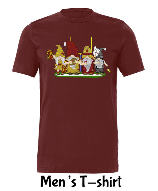 Burgundy & Gold Football Gnomes on Men's T-shirt (similar to DC)