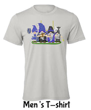 Load image into Gallery viewer, Blue &amp; Black Football Gnomes on Men&#39;s T-shirt (similar to Carolina)
