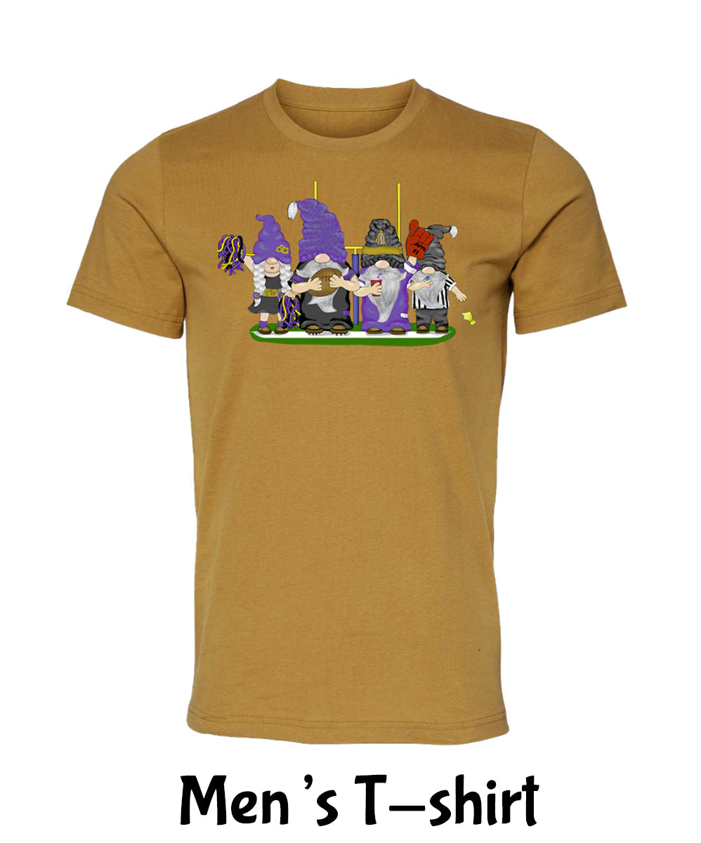 Purple & Black Football Gnomes on Men's T-shirt (similar to Baltimore)