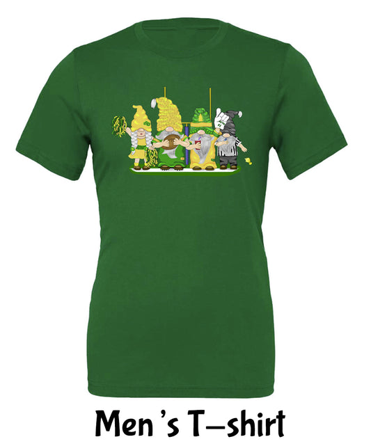 Green & Yellow Football Gnomes on Men's T-shirt (similar to Eugene)