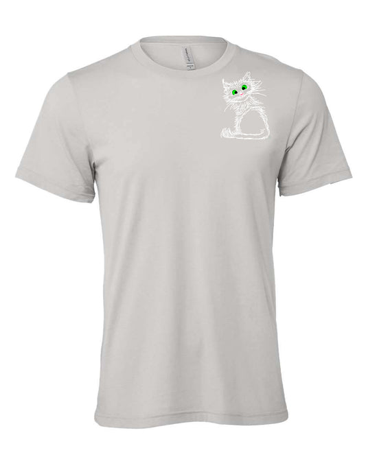 White Scribble Cat on Men's T-shirt chest