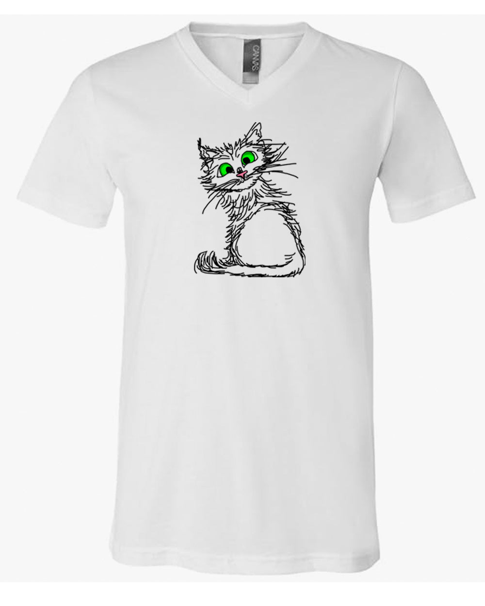 Black Scribble Cat on Men's V Neck T-shirt