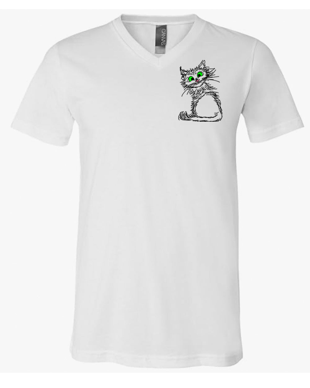 Black Scribble Cat on Men's V Neck T-shirt chest