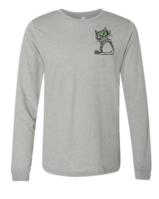 Black Scribble Cat on Men's Long Sleeve T-shirt chest