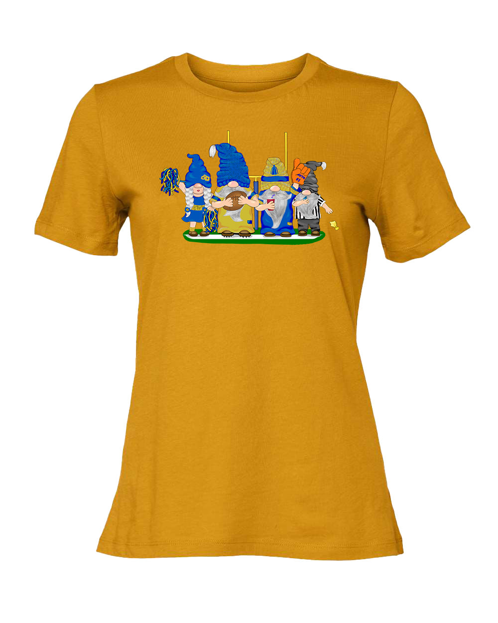 Blue & Gold Football Gnomes on Women's T-shirt (similar to LA)