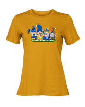 Load image into Gallery viewer, Blue &amp; Gold Football Gnomes on Women&#39;s T-shirt (similar to LA)

