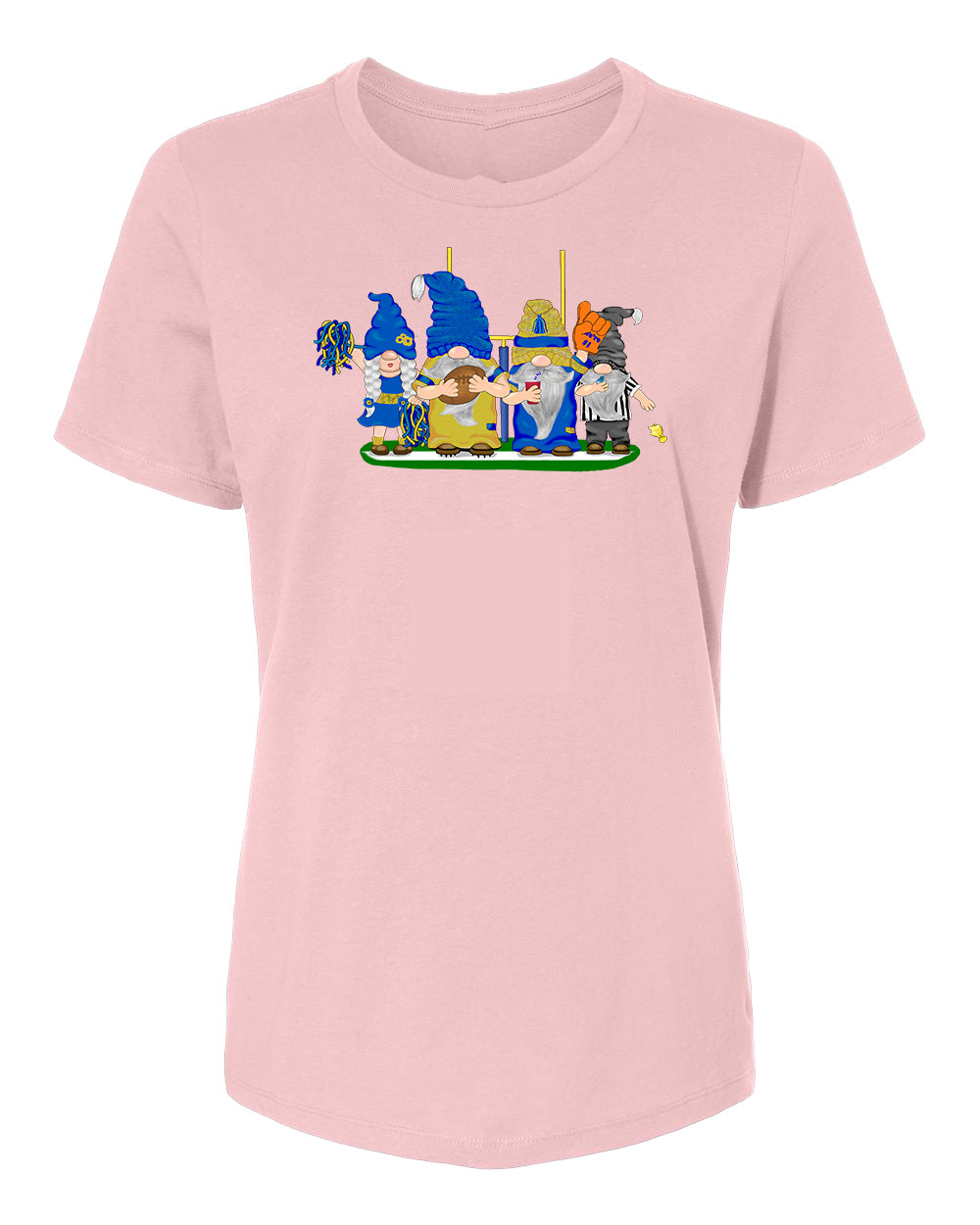 Blue & Gold Football Gnomes on Women's T-shirt (similar to LA)