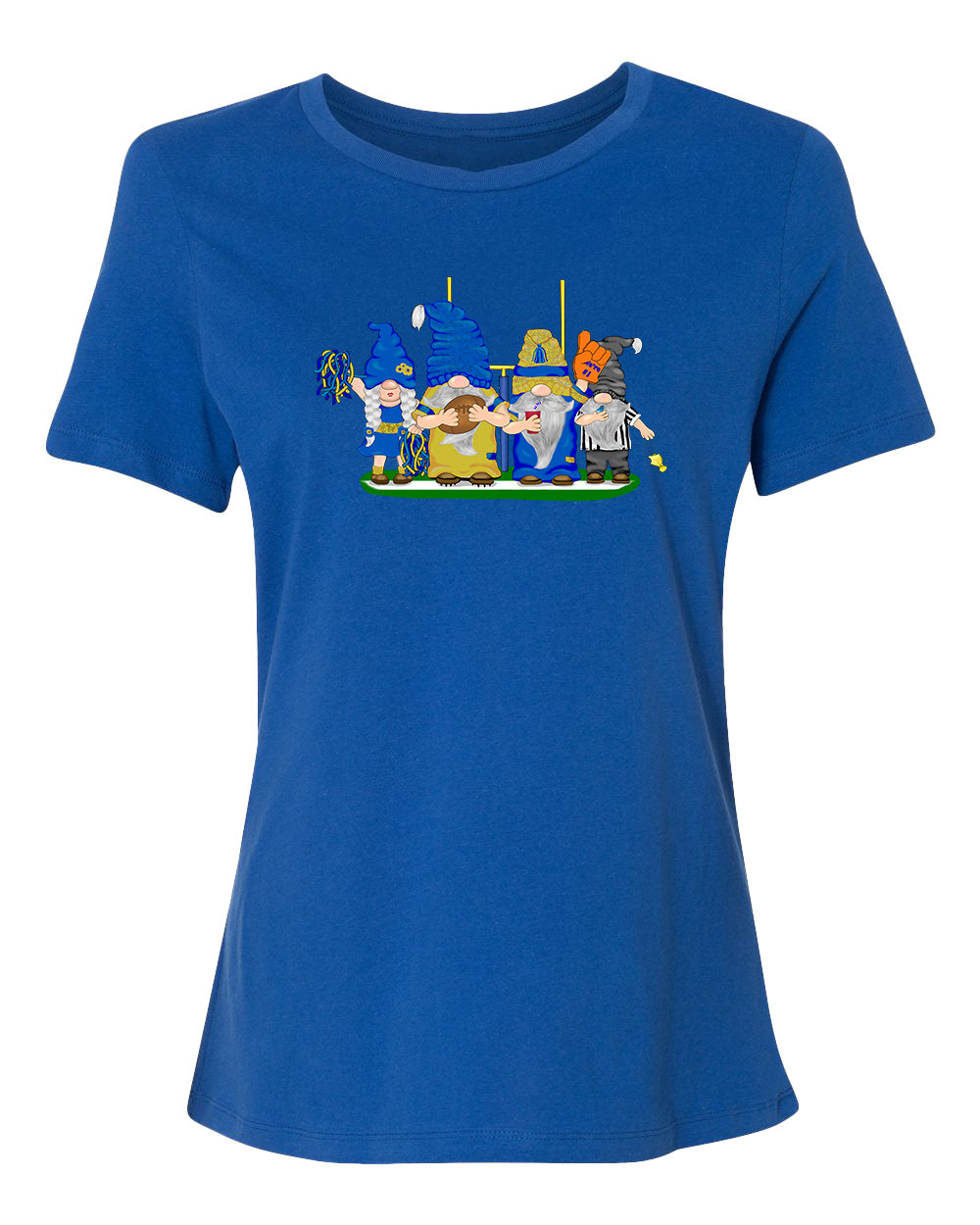 Blue & Gold Football Gnomes on Women's T-shirt (similar to LA)