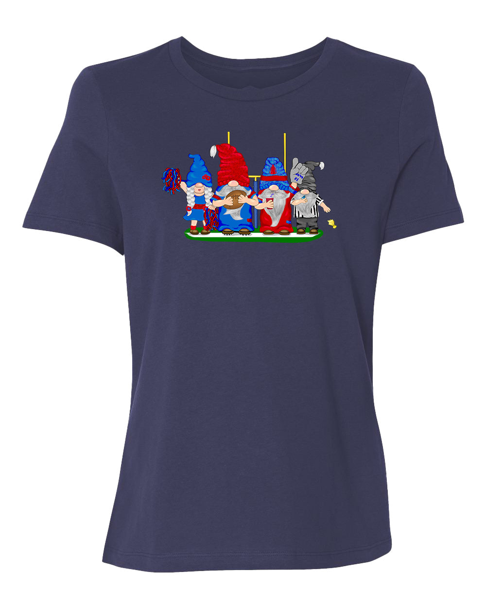 Navy & Red Football Gnomes on Women's T-shirt (similar to New England)