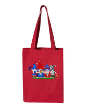 Load image into Gallery viewer, Navy &amp; Red Football Gnomes  (similar to New England) on Gusset Tote
