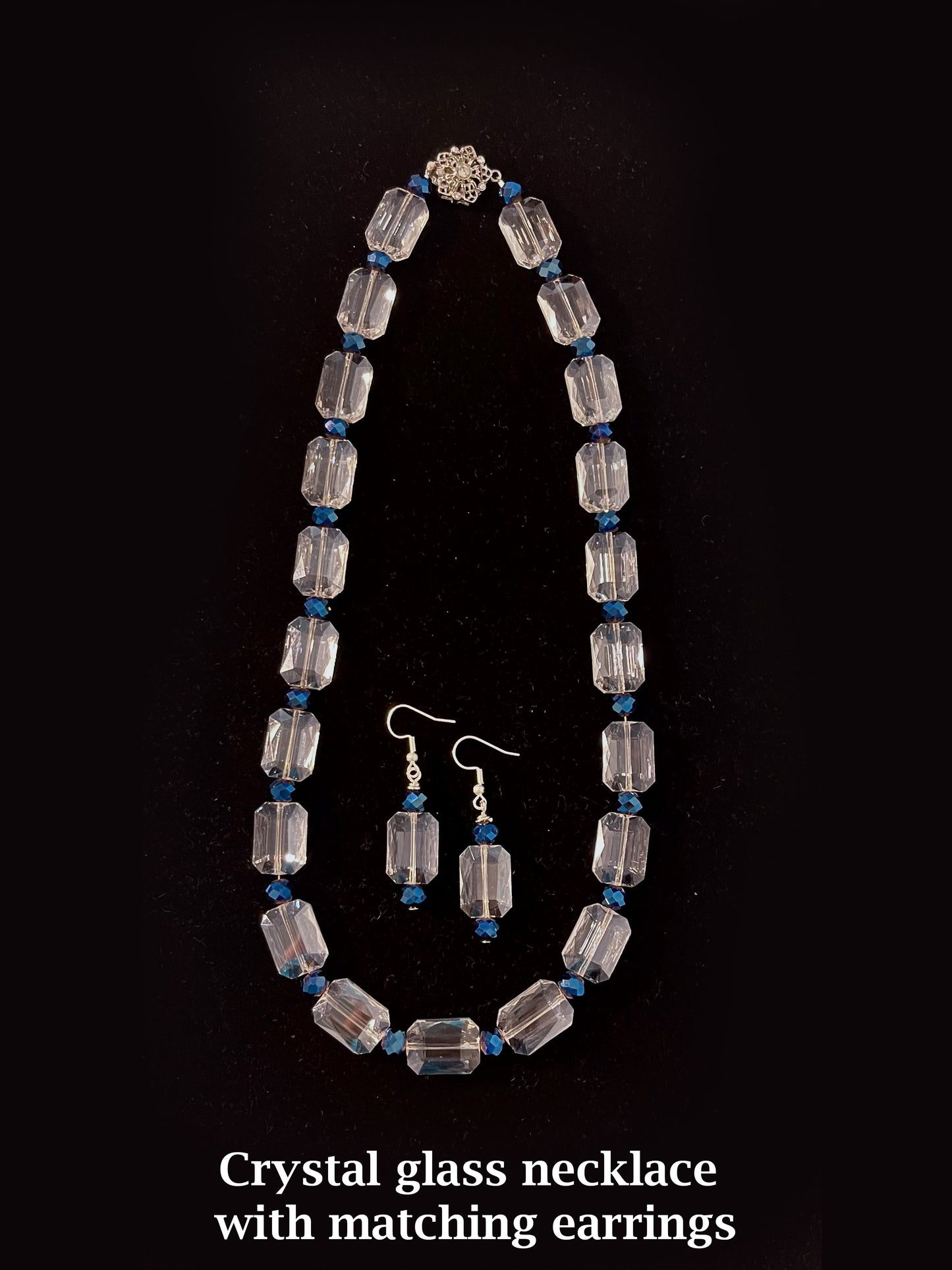Crystal glass necklace with matching earrings