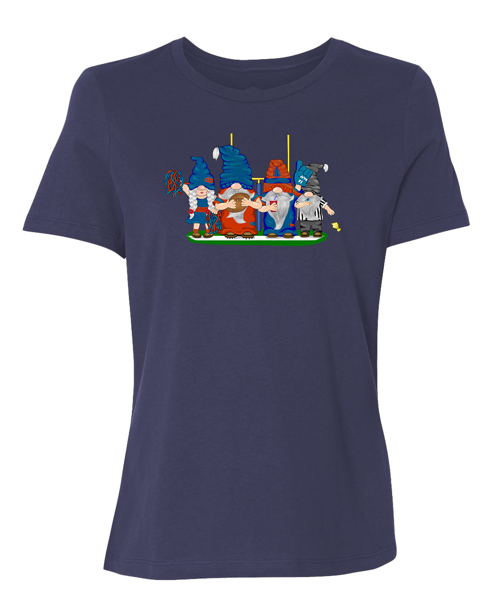 Orange & Blue Football Gnomes on Women's T-shirt (similar to Chicago)