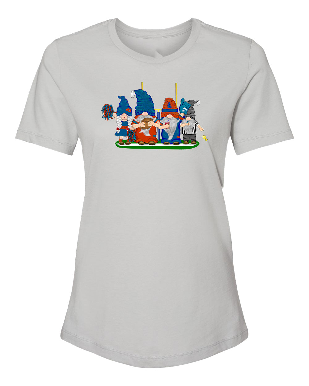 Orange & Blue Football Gnomes on Women's T-shirt (similar to Chicago)