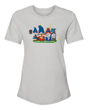 Load image into Gallery viewer, Orange &amp; Blue Football Gnomes on Women&#39;s T-shirt (similar to Chicago)
