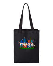 Load image into Gallery viewer, Orange &amp; Blue Football Gnomes  (similar to Chicago) on Gusset Tote
