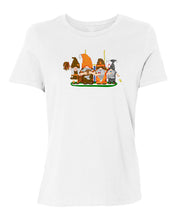 Load image into Gallery viewer, Orange &amp; Brown Football Gnomes on Women&#39;s T-shirt (similar to Cleveland)
