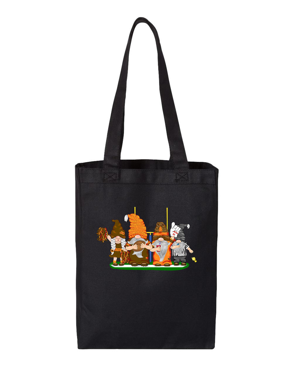 Orange & Brown Football Gnomes  (similar to Cleveland) on Gusset Tote