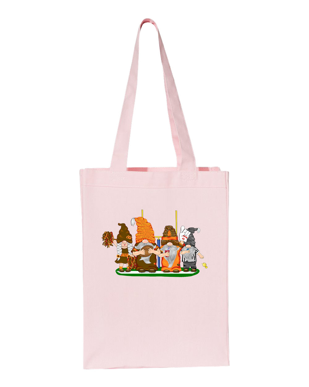 Orange & Brown Football Gnomes  (similar to Cleveland) on Gusset Tote