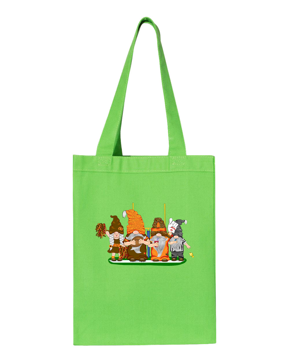 Orange & Brown Football Gnomes  (similar to Cleveland) on Gusset Tote