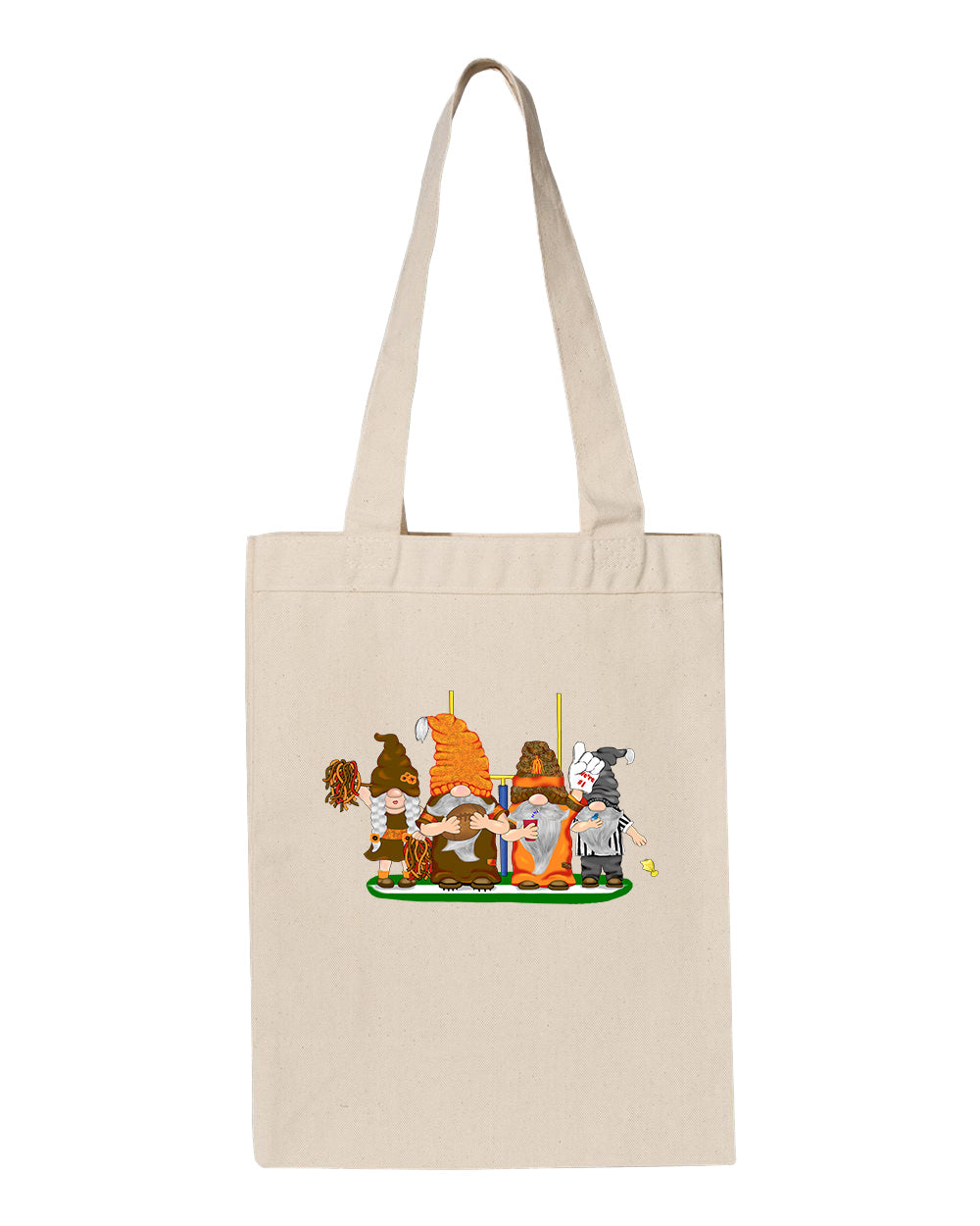 Orange & Brown Football Gnomes  (similar to Cleveland) on Gusset Tote