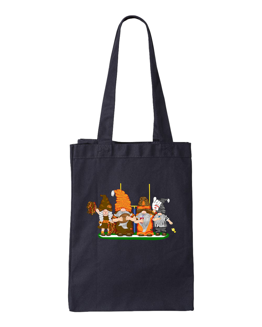 Orange & Brown Football Gnomes  (similar to Cleveland) on Gusset Tote