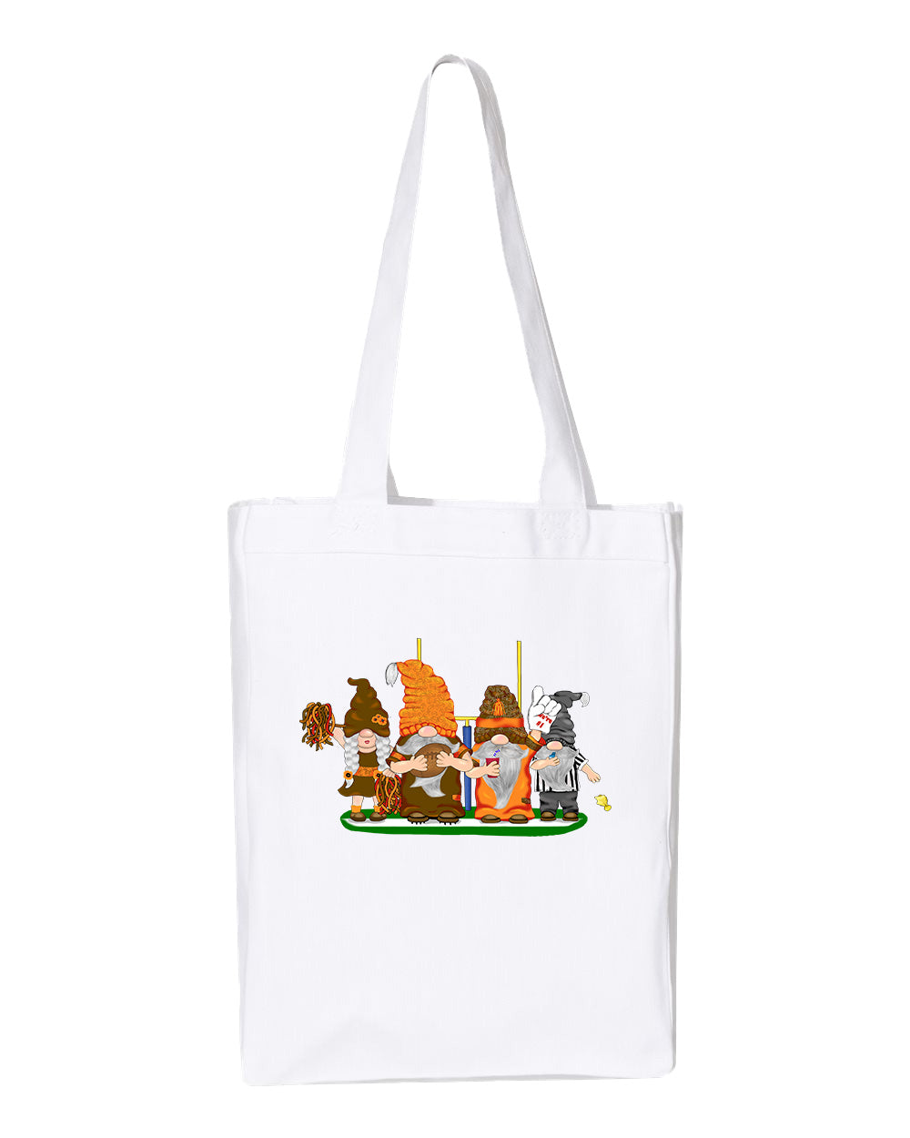 Orange & Brown Football Gnomes  (similar to Cleveland) on Gusset Tote