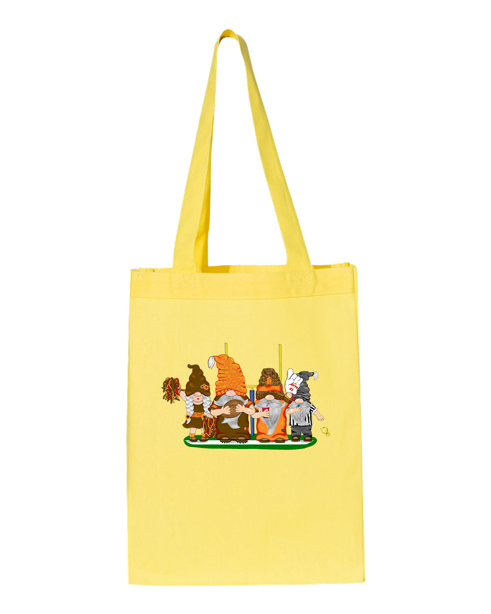 Orange & Brown Football Gnomes  (similar to Cleveland) on Gusset Tote