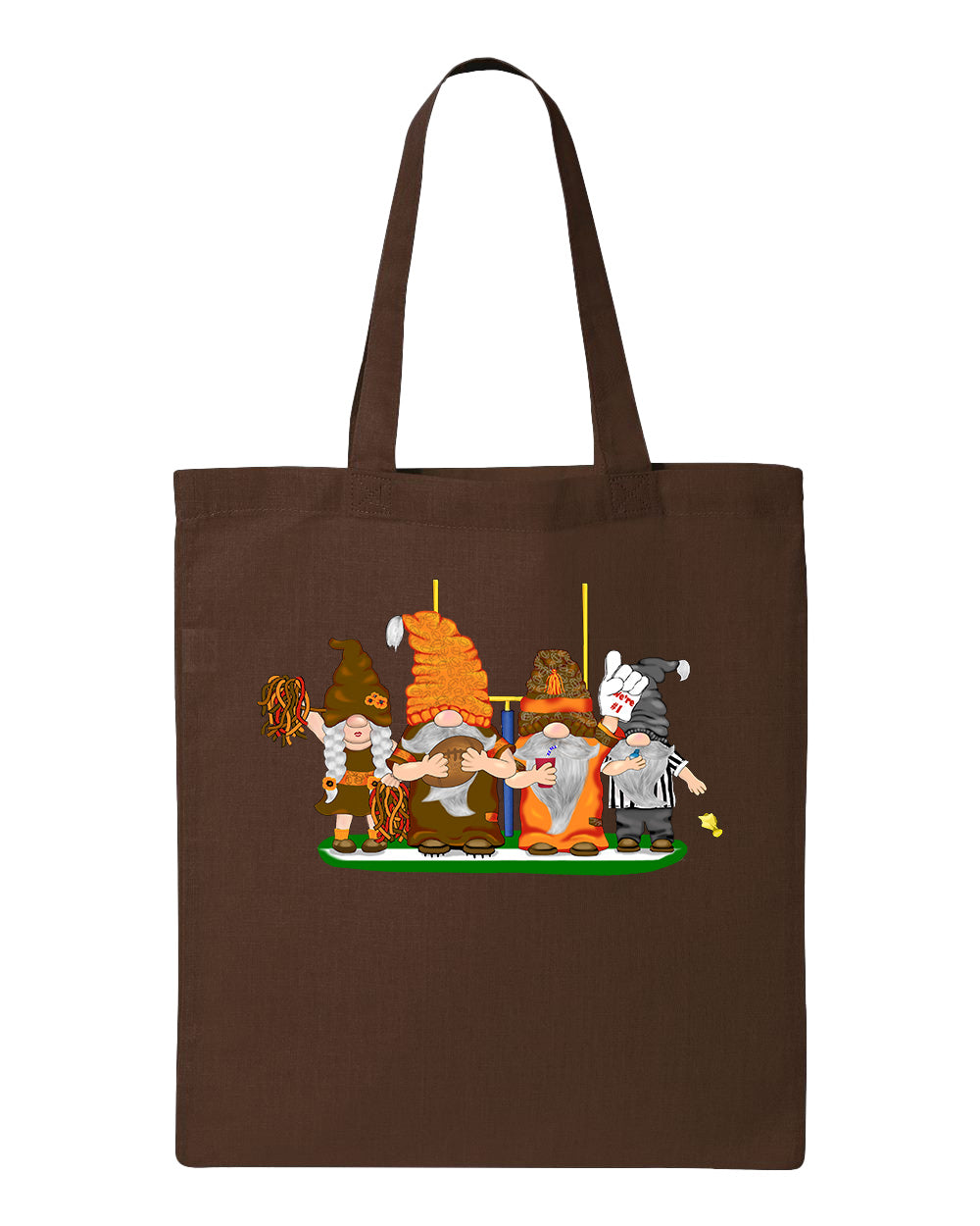 Orange & Brown Football Gnomes  (similar to Cleveland) on Tote