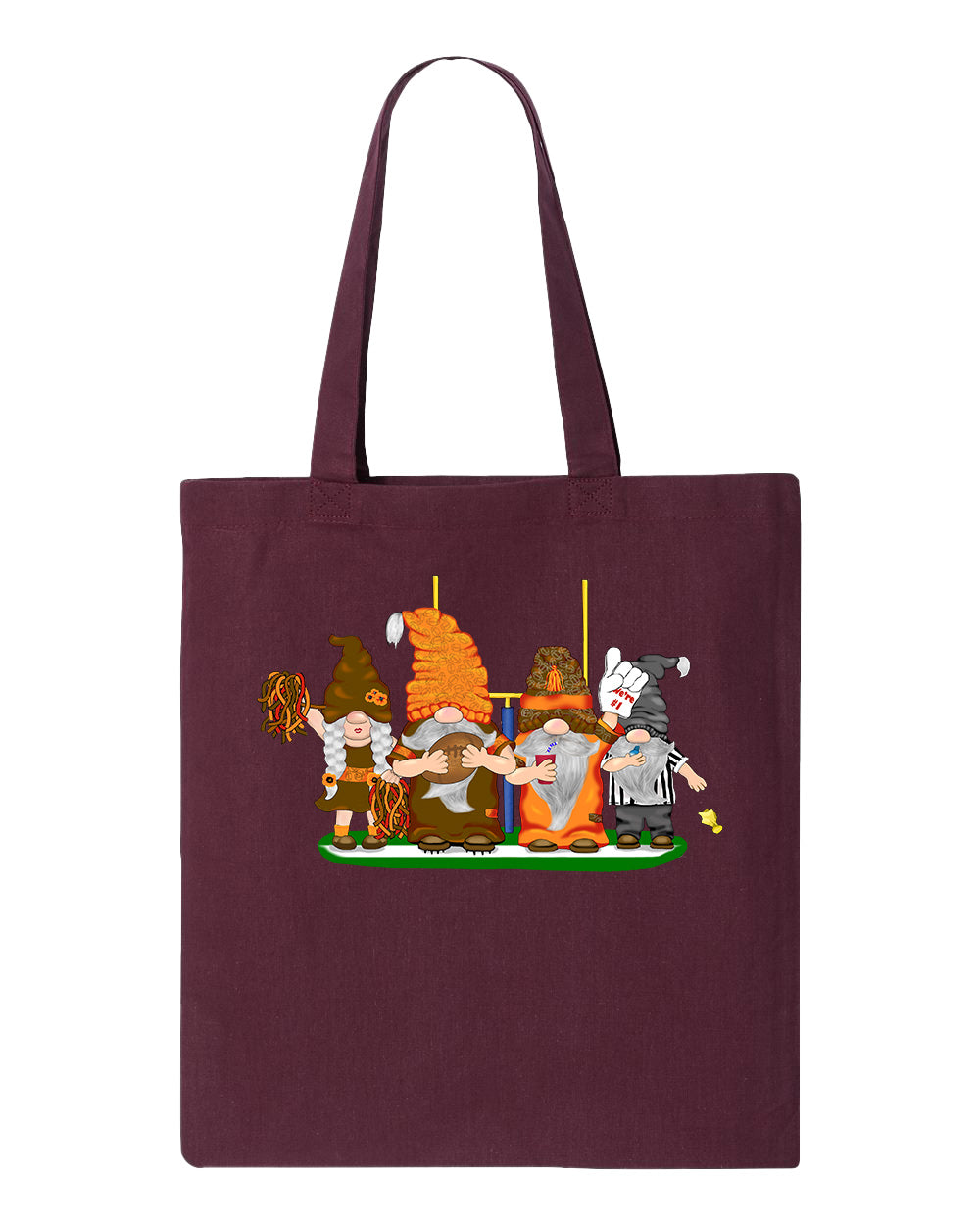 Orange & Brown Football Gnomes  (similar to Cleveland) on Tote