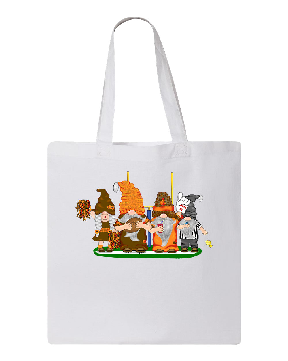 Orange & Brown Football Gnomes  (similar to Cleveland) on Tote