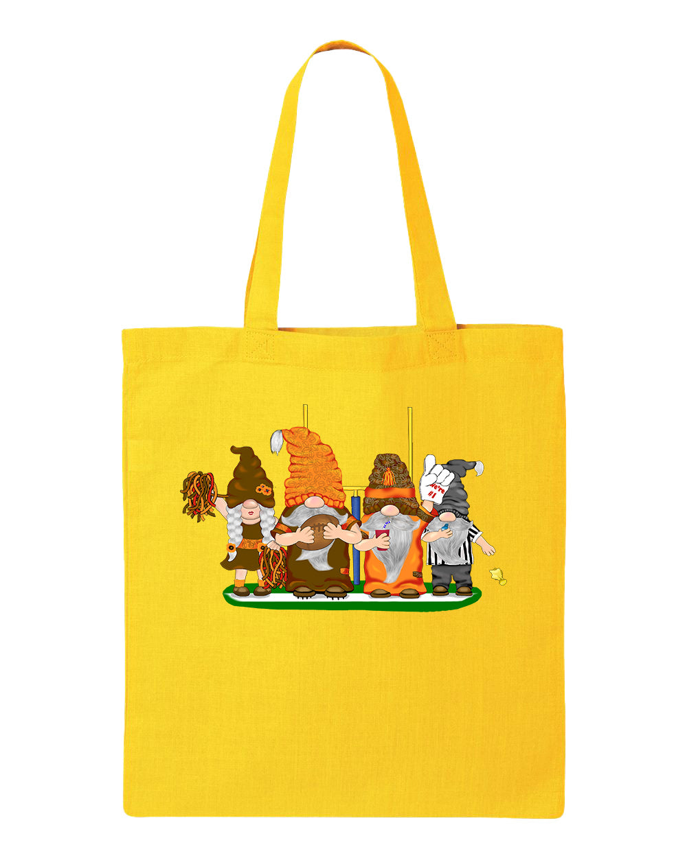 Orange & Brown Football Gnomes  (similar to Cleveland) on Tote