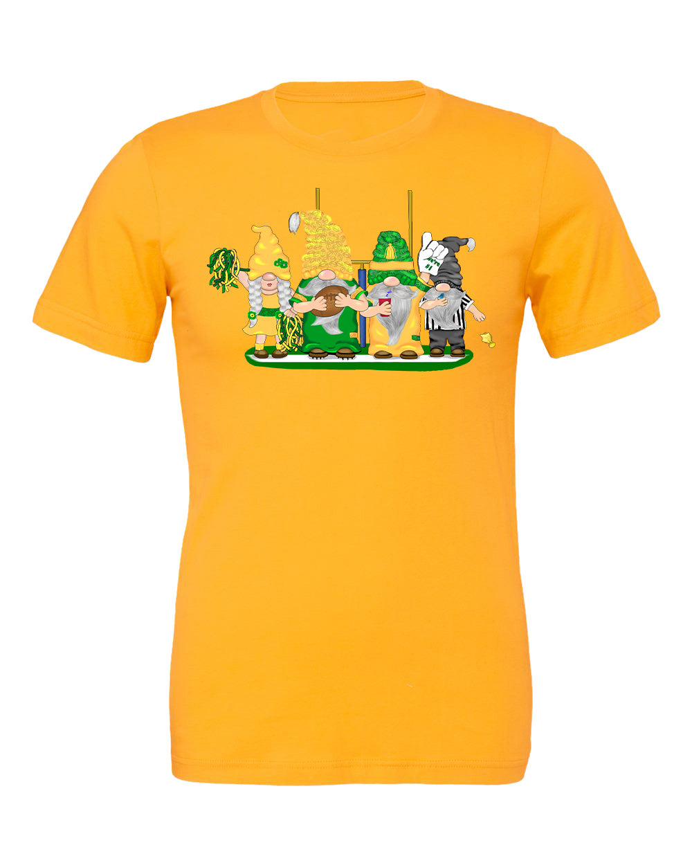 Green & Yellow Football Gnomes on Men's T-shirt (similar to Eugene)