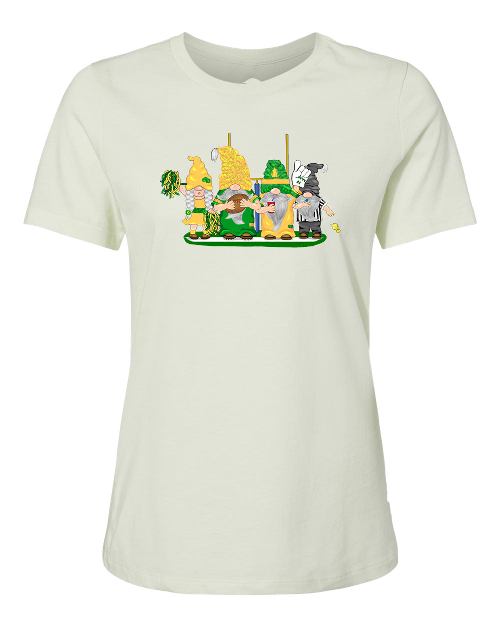 Green & Yellow Football Gnomes on Women's T-shirt (similar to Eugene)