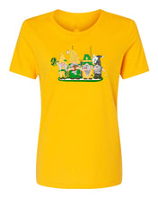 Load image into Gallery viewer, Green &amp; Yellow Football Gnomes on Women&#39;s T-shirt (similar to Eugene)
