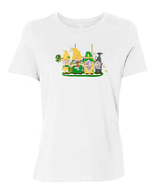 Load image into Gallery viewer, Green &amp; Yellow Football Gnomes on Women&#39;s T-shirt (similar to Eugene)

