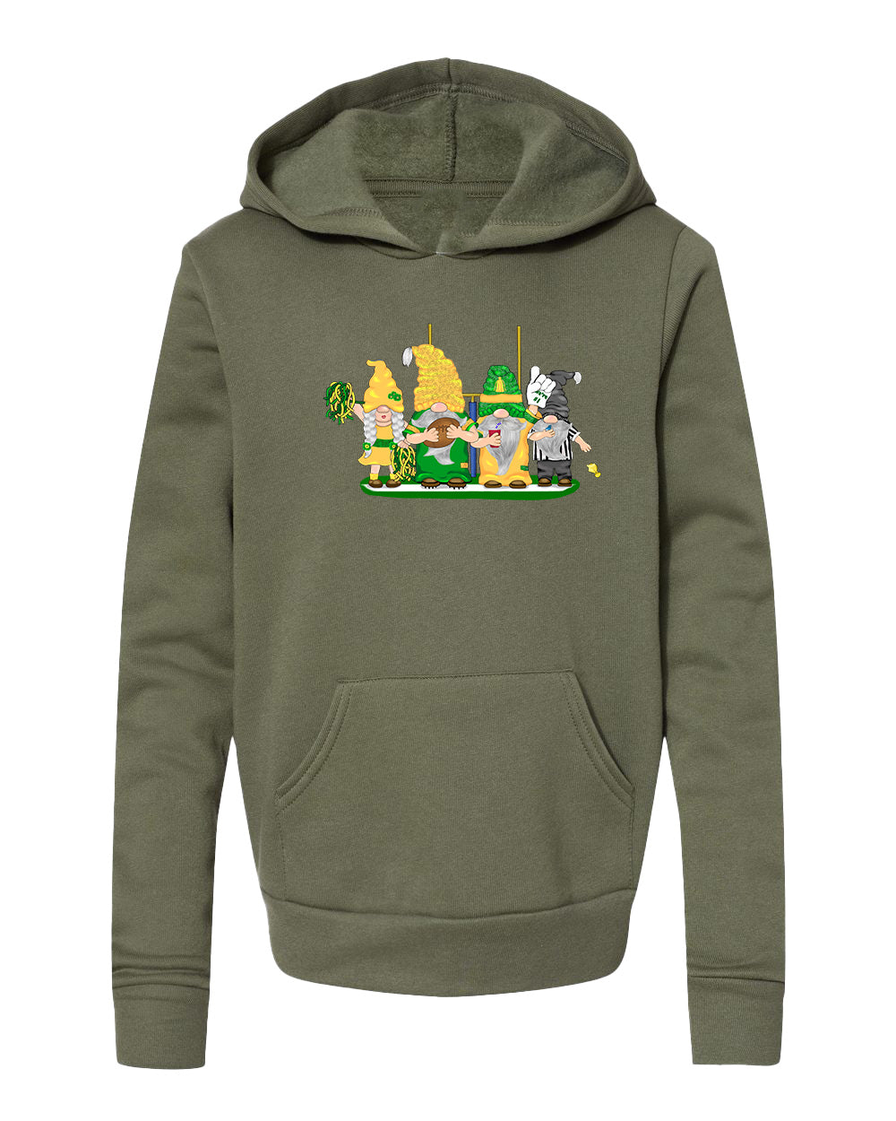 Green & Yellow Football Gnomes  (similar to Eugene) on Kids Hoodie